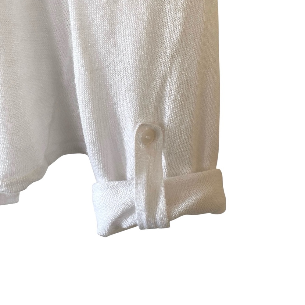 Chico’s White Knit Open Cardigan Shrug Roll Tab Long Sleeves Lightweight Sz 2/L - Picture 3 of 8
